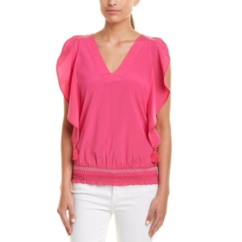 Trina Turk Cancun V-Neck Silk-Blend Top, Fuchsia